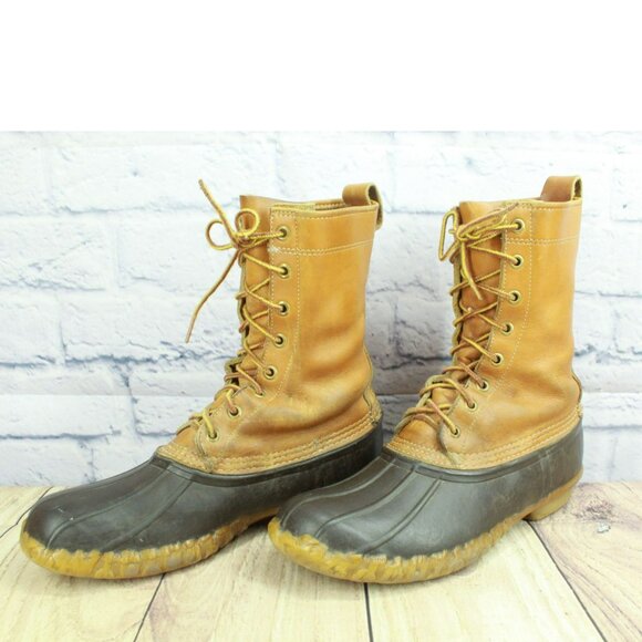Vintage LL Bean Brown Leather Lace Up Unlined Mid Calf Hunting Duck Boots Size 8 - Picture 2 of 11